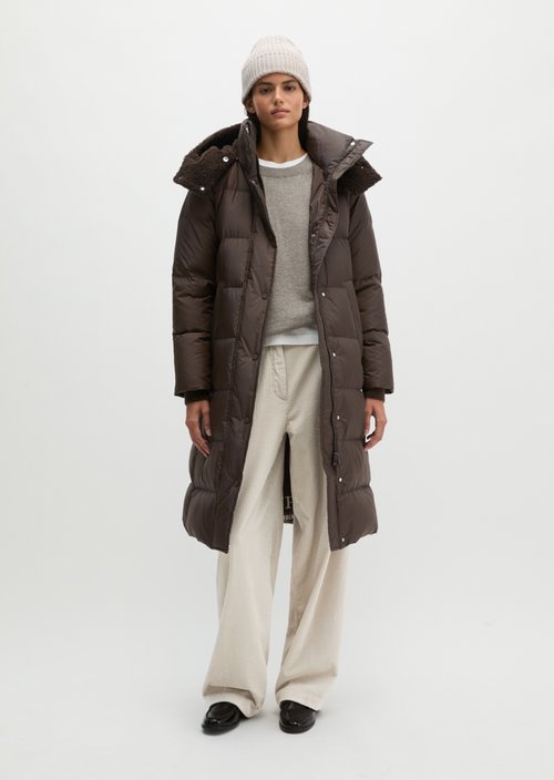 Quilted Down Coat with Hood, Regular Fit — Burnt Coffee