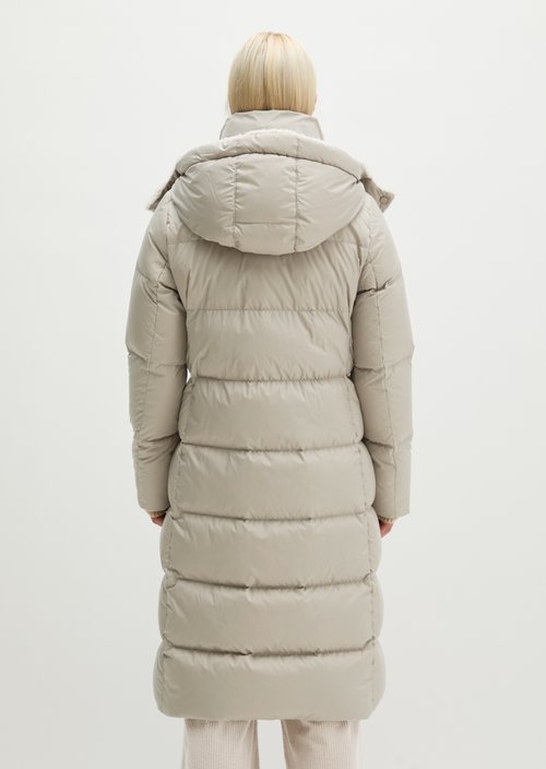 Quilted Down Coat with Hood, Regular Fit — Earthy Taupe