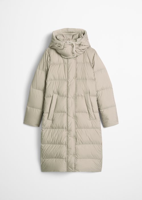 Quilted Down Coat with Hood, Regular Fit — Earthy Taupe