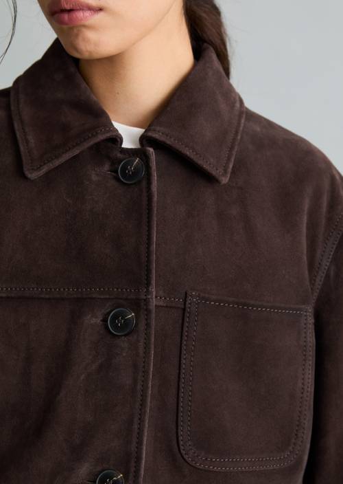 Barn-Style Leather Jacket, Regular Fit Espresso Brown in detail view