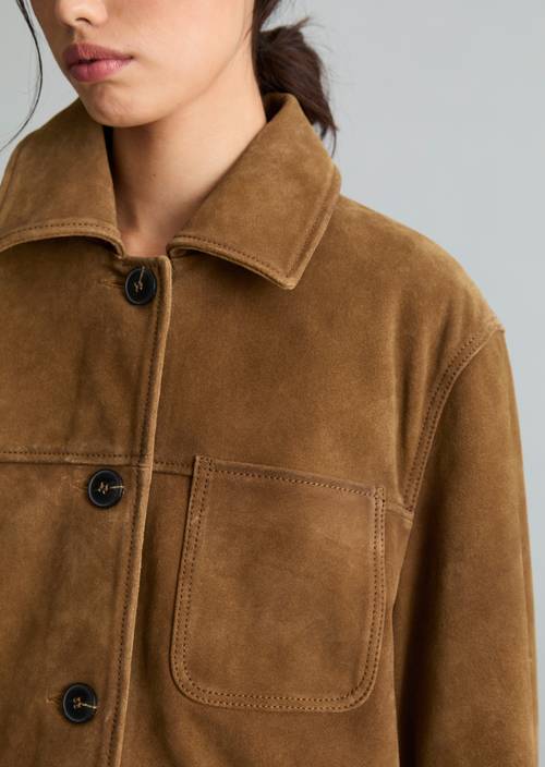 Barn-Style Leather Jacket, Regular Fit True Brown in detail view