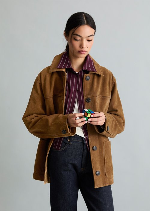 Barn-Style Leather Jacket, Regular Fit — True Brown