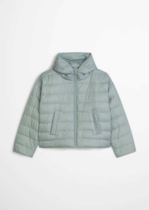Down quilted jacket with hood relaxed Glacial Blue in isolated view without model