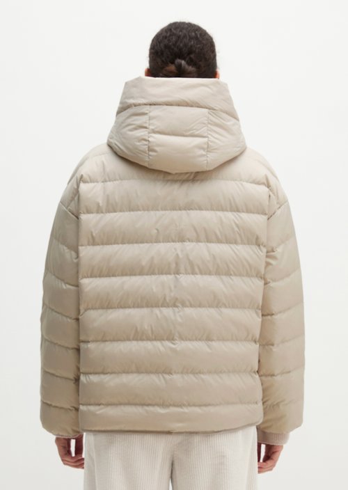 Down quilted jacket with hood relaxed — Linen Beige