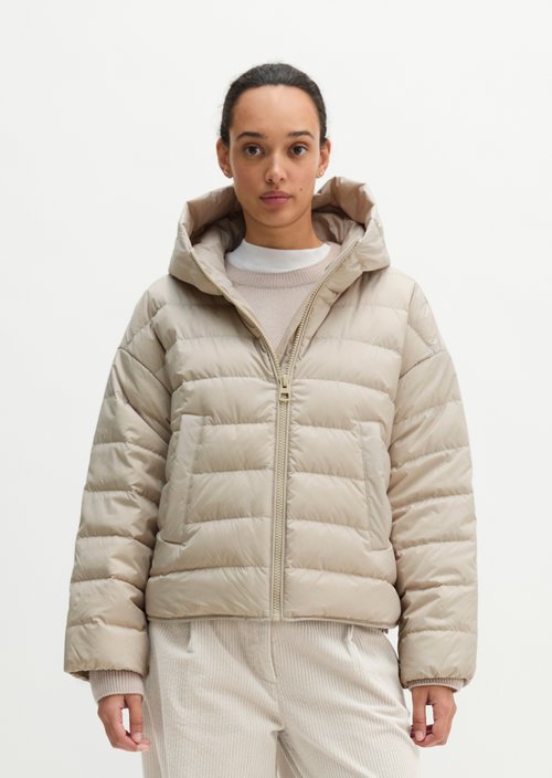 Down quilted jacket with hood relaxed — Linen Beige