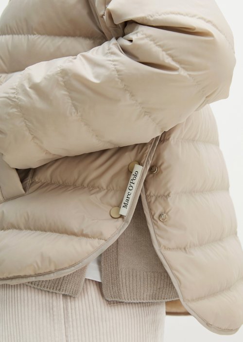Down quilted jacket with hood relaxed — Linen Beige