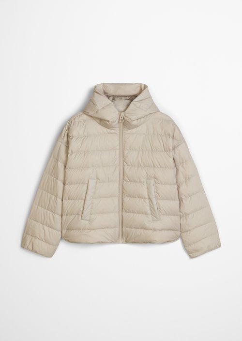 Down quilted jacket with hood relaxed — Linen Beige