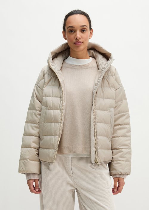 Down quilted jacket with hood relaxed — Linen Beige