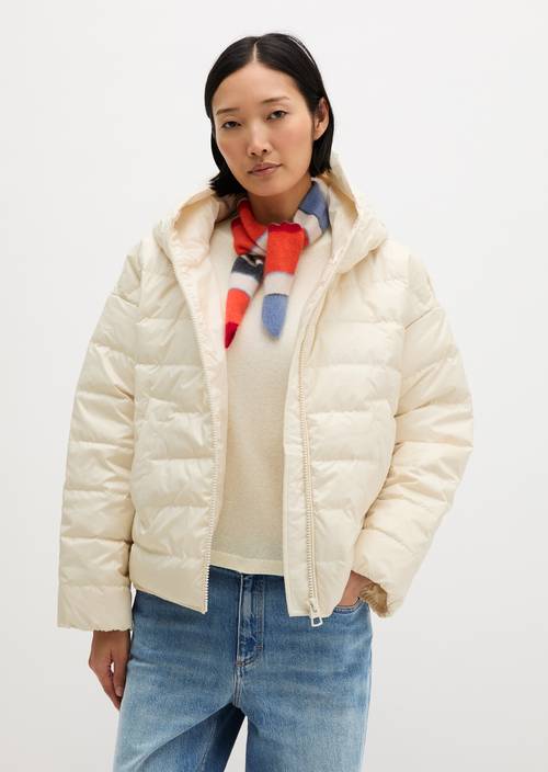 Daunen-Steppjacke mit Kapuze relaxed Chalky Sand in Frontalansicht