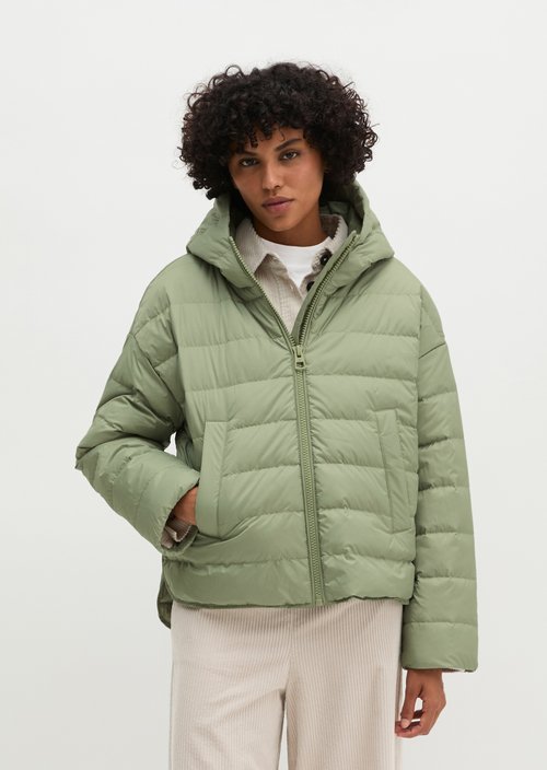 Down quilted jacket with hood relaxed — Smooth Sage