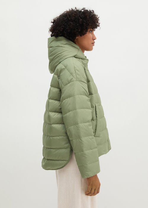 Down quilted jacket with hood relaxed — Smooth Sage
