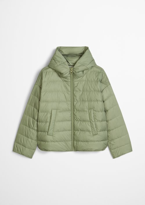 Down quilted jacket with hood relaxed — Smooth Sage
