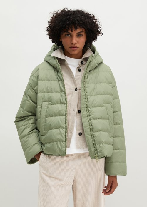 Down quilted jacket with hood relaxed — Smooth Sage