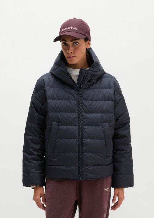 Down quilted jacket with hood relaxed — Martime Blue