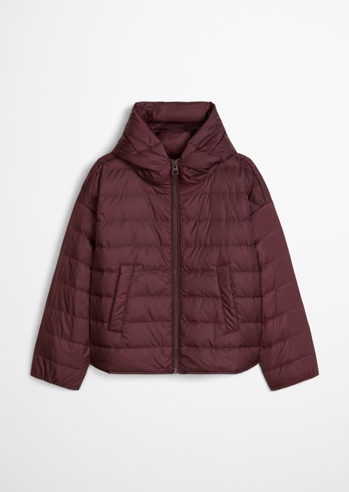 Down quilted jacket with hood relaxed — Black Cherry