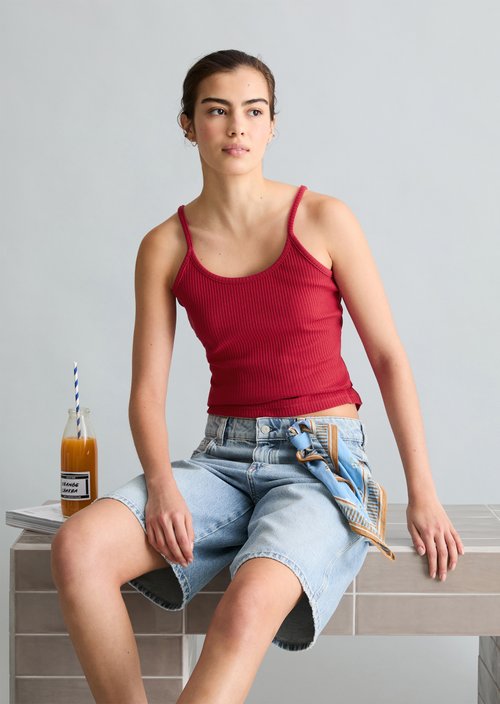 Spaghetti strap top slim — Vivid Cherry