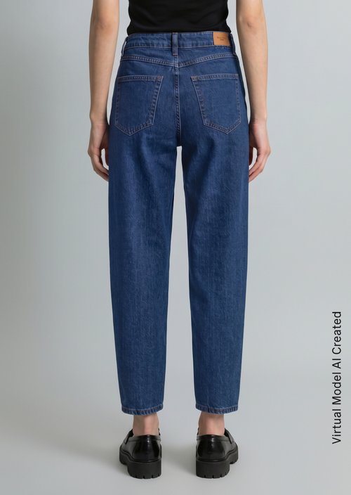 Stine Barrel Cropped Jeans — Dark Blue