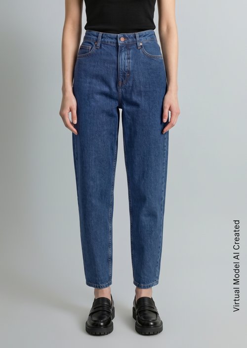 Stine Barrel Cropped Jeans — Dark Blue