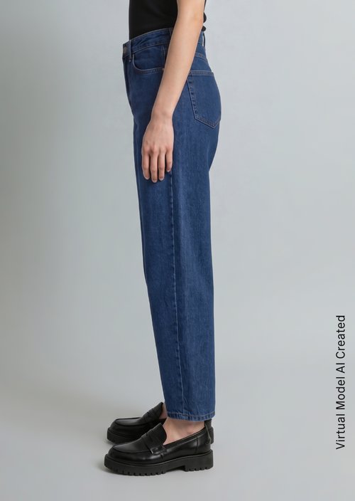 Stine Barrel Cropped Jeans — Dark Blue