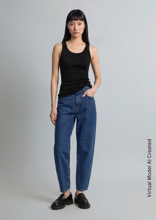 Stine Barrel Cropped Jeans — Dark Blue