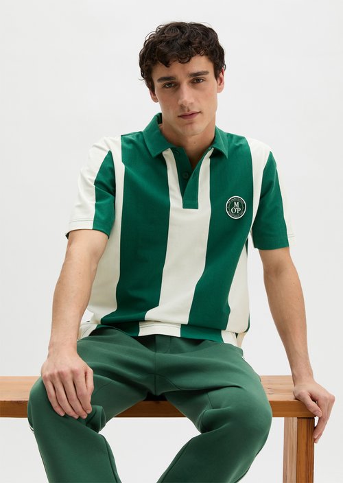 MOP Club '67 Football Tricot Polo, Heavy Jersey, Striped — Dark Green