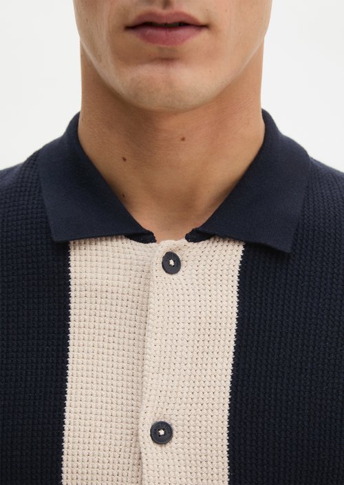 MOP Club '67 Knitted Shirt, Striped — Dark Navy