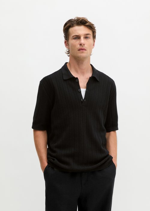 Regular knit polo shirt — Black