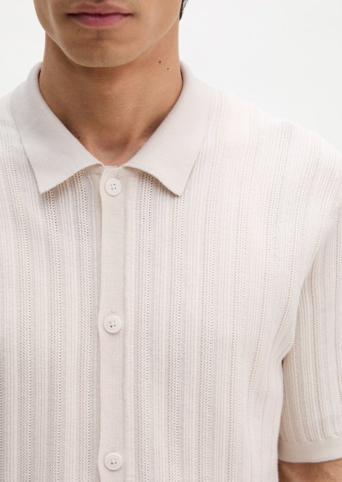 Regular polo cardigan — White Cotton