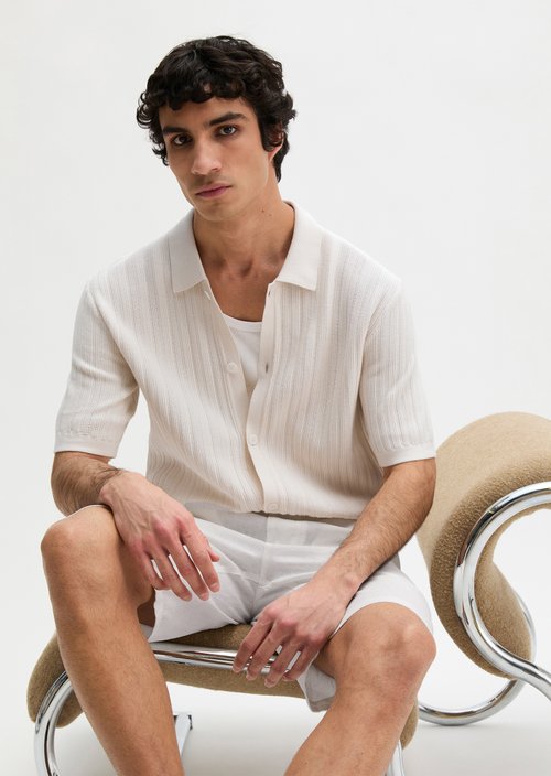 Regular polo cardigan — White Cotton