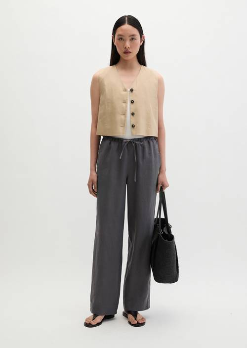 Straight linen trousers Oxide Grey in front view