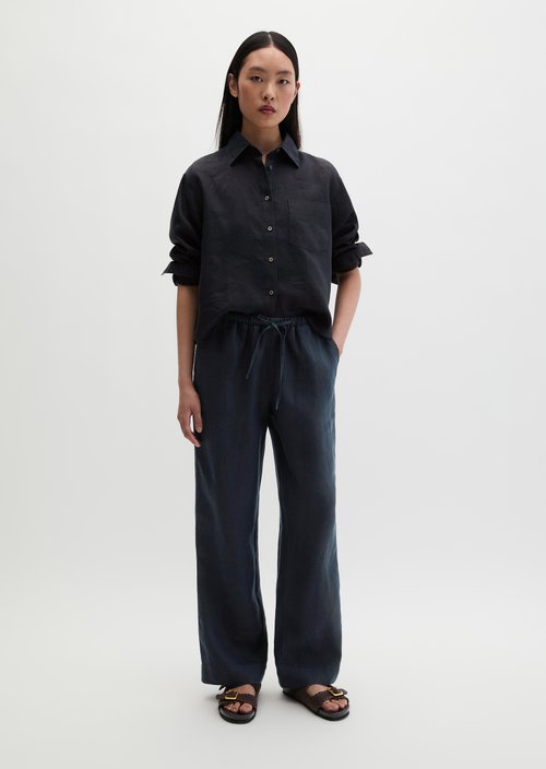 Straight linen trousers — Deep Night Blue