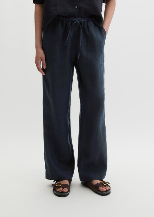 Straight linen trousers — Deep Night Blue