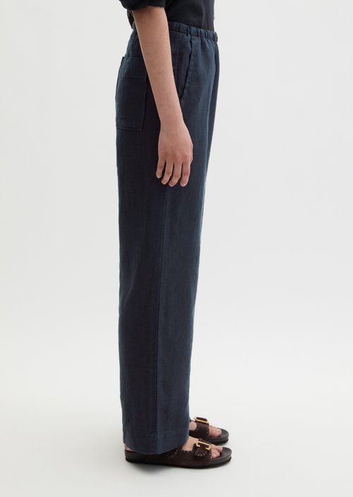 Straight linen trousers — Deep Night Blue