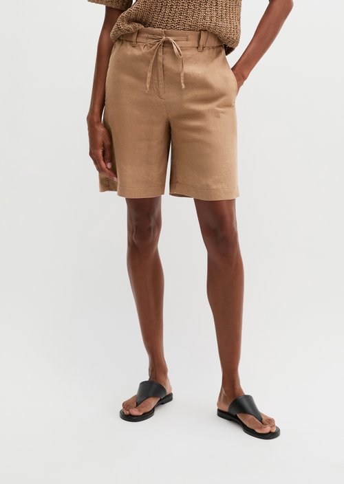 Linen shorts wide — Burnt Brown