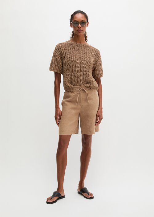 Linen shorts wide — Burnt Brown
