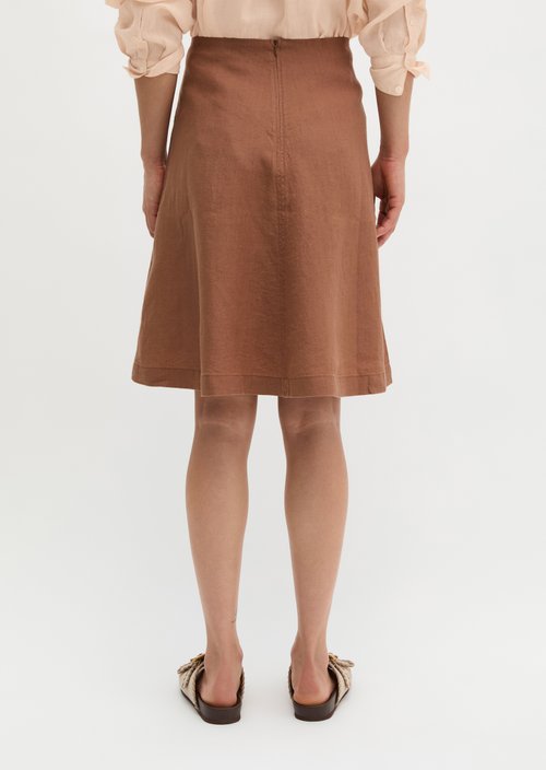 Linen skirt A-shape — Burnt Brown