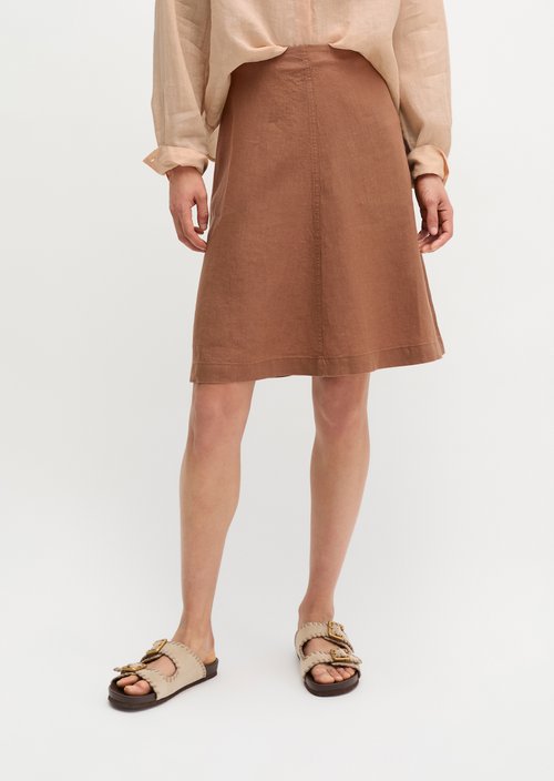 Linen skirt A-shape — Burnt Brown