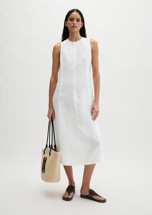 Linen dress shaped — White