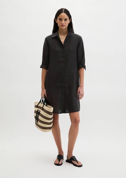 Leinenkleid loose Black in Frontalansicht