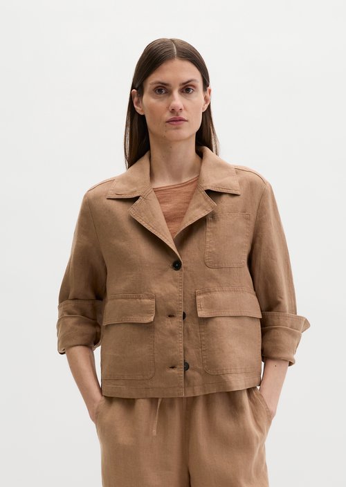 Linen overshirt straight — Burnt Brown