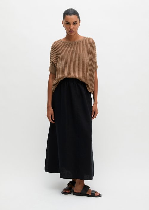 Long linen skirt A-shape — Black