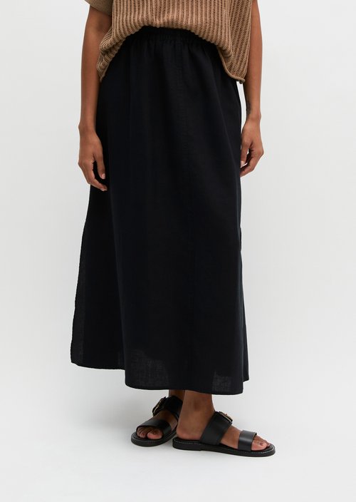 Long linen skirt A-shape — Black