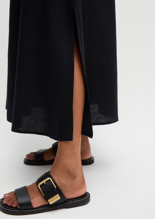 Long linen skirt A-shape — Black