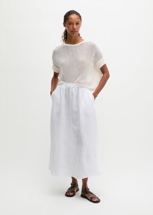 Long linen skirt A-shape — White