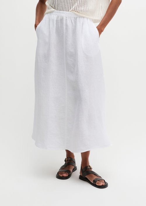 Long linen skirt A-shape — White
