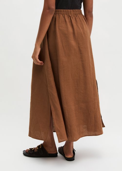 Long linen skirt A-shape — Burnt Brown