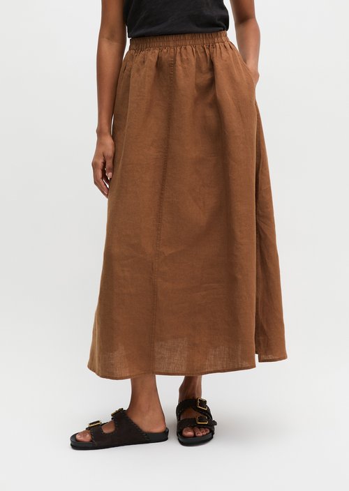 Long linen skirt A-shape — Burnt Brown