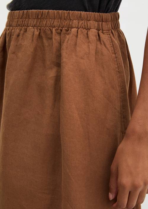 Long linen skirt A-shape Burnt Brown in detail view