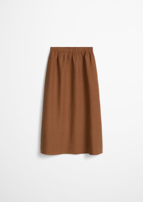Long linen skirt A-shape — Burnt Brown