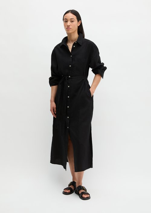 Linen shirt dress wide — Black